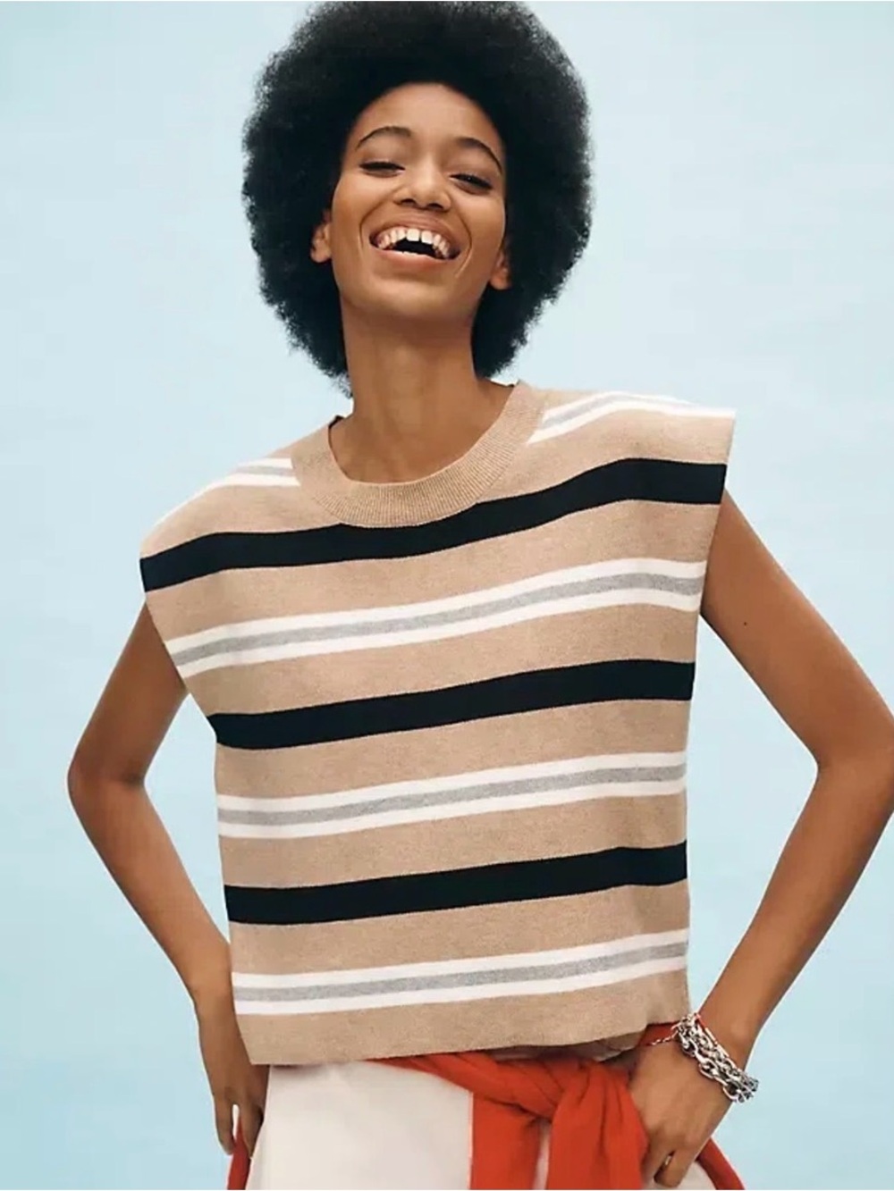 NWT Maeve Anthropologie Noah Muscle tan pullover striped sweater s small new